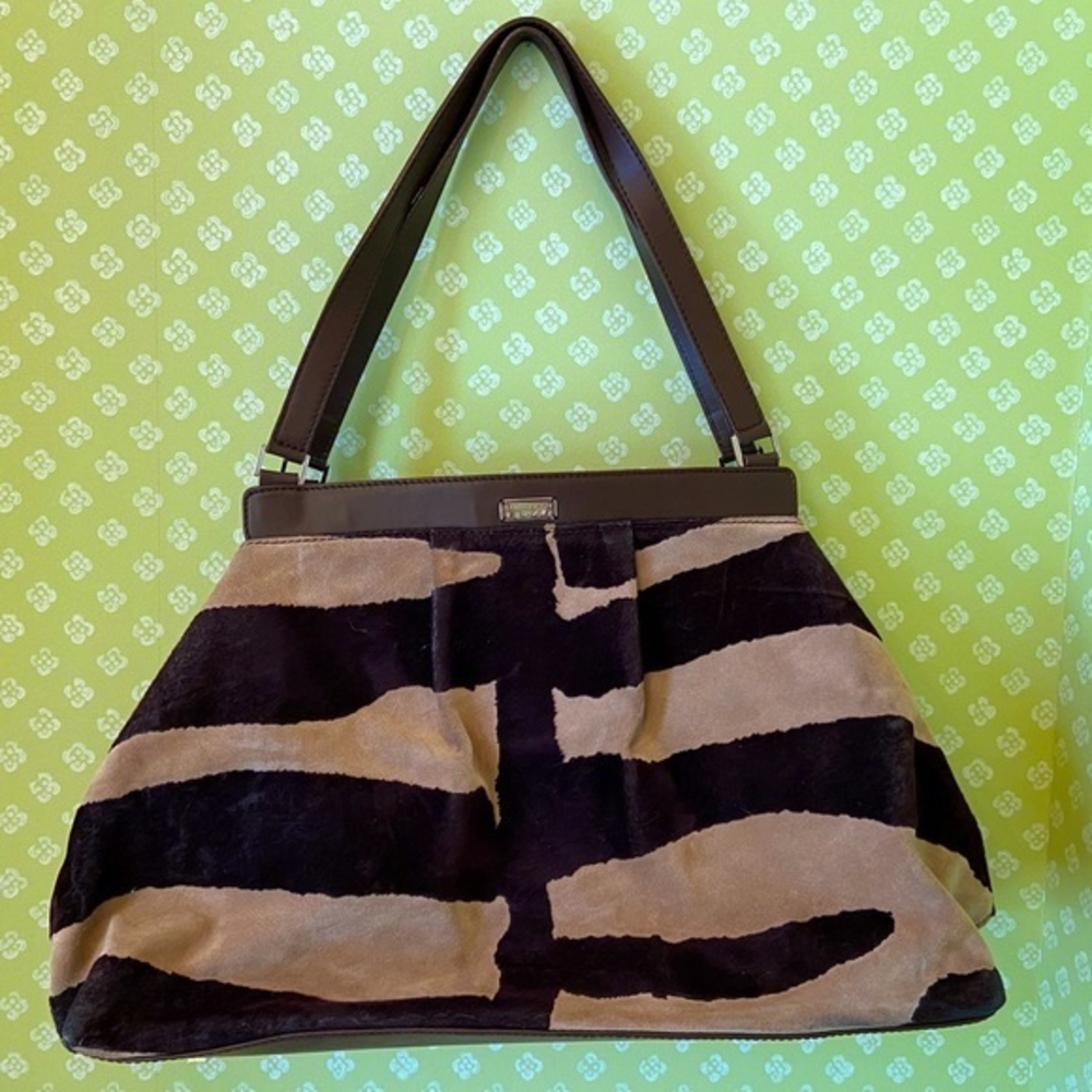 Lambertson Truex, women’s handbag, satchel, stripes, vintage, suede‎